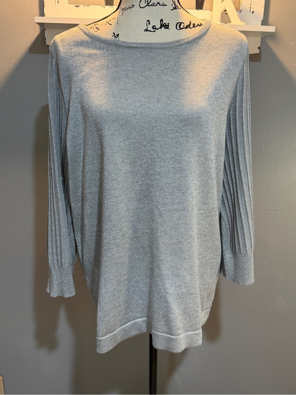KIM ROGERS SILVER KNIT SWEATER SZ XL